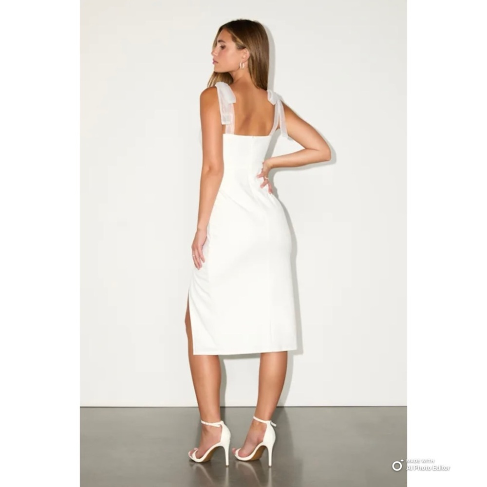 Lulus XS Romantic Celebration White Tie-Strap Bodycon Midi Dress NWT Party - Picture 6 of 17